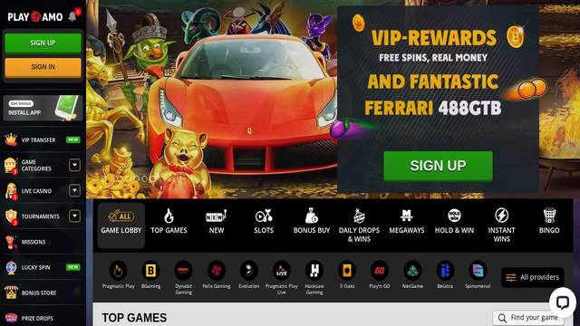 Playamo casino screenshot